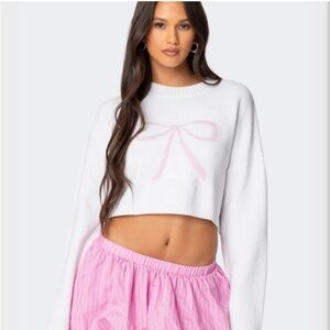 Edikted Pink Bow Cropped Sweater